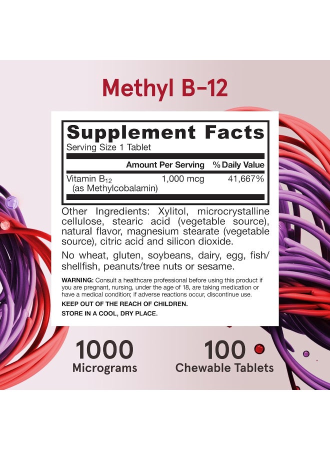 jarrow formulas Methyl Vitamin B-12 1000 mcg, 100 Chewable Tablets, Lemon Flavored- Bioactive B12 Vitamin - Supports Cellular Energy Production, Brain Health & Metabolism - 100 Servings - Image 2